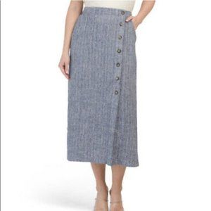 NEW Rachel Zoe 100% Linen Front Button Midi Skirt